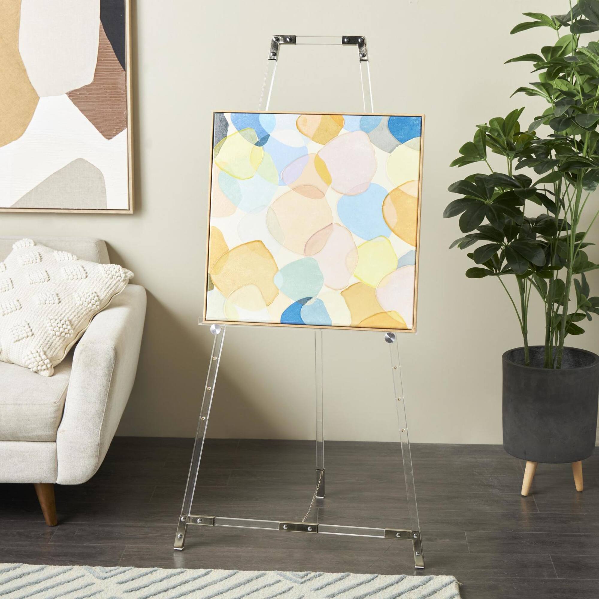 57" Clear Acrylic Plastic Adjustable 7-Tier Display Easel with Silver Accents & Chain Support
